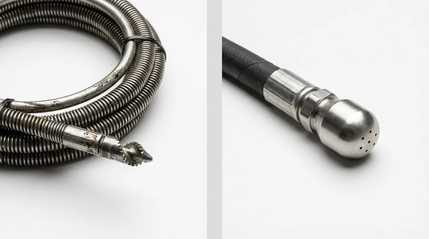 Drain snake cable and hydro jetting nozzle used for drain cleaning in Waverly, NY